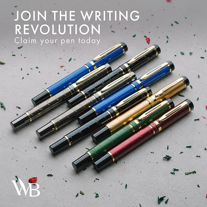 Wordsworth & Black Primori Fountain Pen Set [Gunmetal Gold]; Medium Nib, Gift Case, 24 Ink Cartridges, Refill Converter, Manual; Journaling, Calligraphy, Smooth Writing Pens; Left and Right Handed