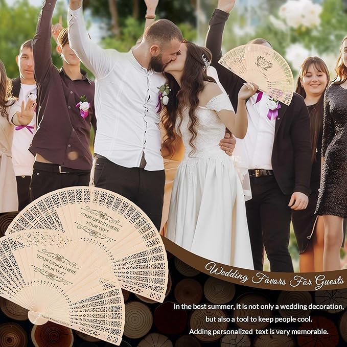 10 PCS Custom Fans Personalized Folding Fans for Line Dancing Wooden Hand Fan Wedding Favors Bulk Fans for Guests Party Event Use (Style02)