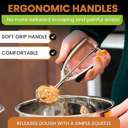 Spring Chef Medium #40 Stainless Steel Cookie Scoop for Baking - Multifunctional Cookie Dough Scoop with Trigger Release, 1.7 Tablespoon Food Scooper for Kitchen - Dishwasher Safe Melon Baller - Black
