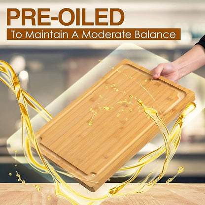 Extra Large Cutting Board, 17.6" Bamboo Cutting Boards for Kitchen with Juice Groove and Handles Kitchen Chopping Board for Meat Cheese board Heavy Duty Serving Tray, XL, Empune