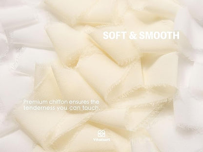 Vitalizart White Handmade Chiffon Silk Ribbon Fringe 1.5" x 21 Yd Frayed Edges Ribbons for Wedding Invitations Bridal Bouquets Gifts Wrapping Crafts Holiday Party Decorations