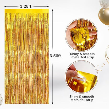 2Pack Gold Party Streamers, Gold Metallic Tinsel Streamers for Birthday Wedding Party Decors Graduation, Baby Shower, Photo Booth Props for Bachelorette Decors Xmas Halloween Party Supplies Backdrop
