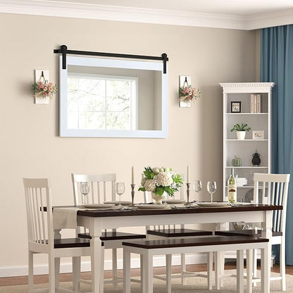COGOOD Farmhouse Bathroom Mirror - 41" x 30" Rustic Barn Door Mirror for Living Room, Entryway, Bedroom, Vanity Wall Decor (Pure White)