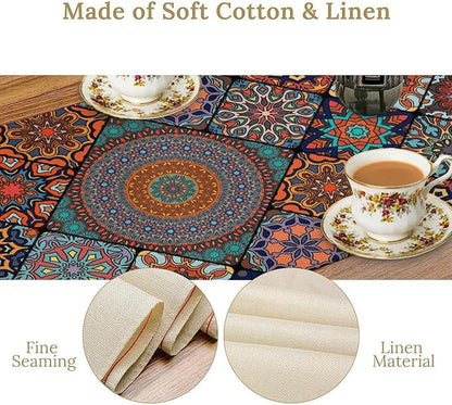 Bohemian Table Runner, Colorful Vintage Indian Mandala Floral Table Runners for Kitchen Dining Coffee Table Indoor Outdoor Party Decor, 13x120inch