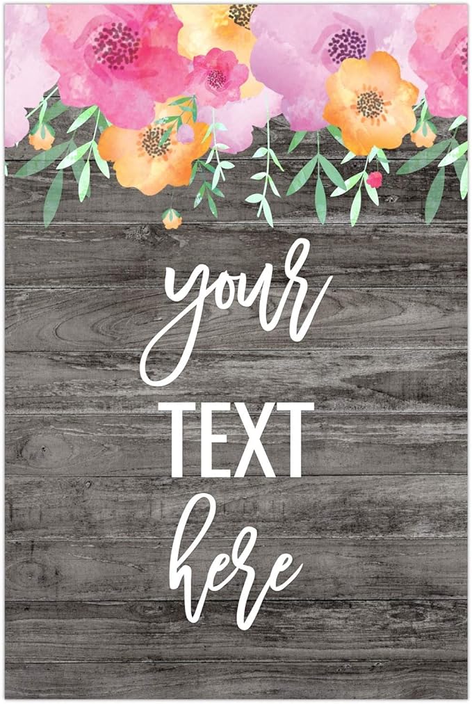 Andaz Press Personalized Extra Large Wedding Easel Board Party Sign, 12x18-inch, Pink Floral Flowers on Gray Rustic Wood, Your Text Here, 1-Pack, Custom