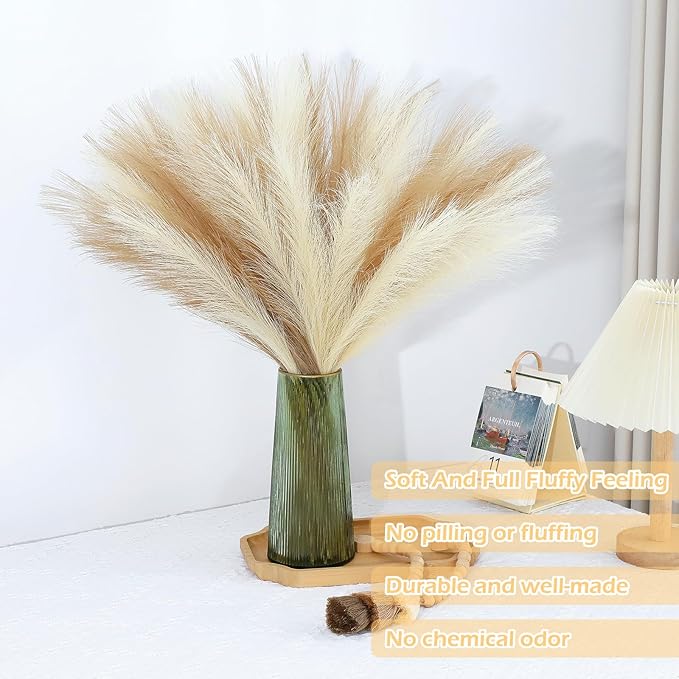 Pampas Grass Decor 30 Pcs 21.7 Inch Faux Brown Pampas Grass Bulk Artificial Dried Flowers Small Vase Filler Pompas Grass.