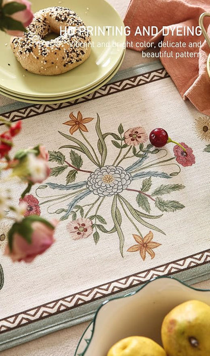 ISAENNE Designer French Country Linen Table Runner 71 Inches Long,Elegant Colorful Floral Pattern Table Runners for Dining Tables,Thanksgiving,Christmas,Kitchen Decor,12"*71"-Serenity F