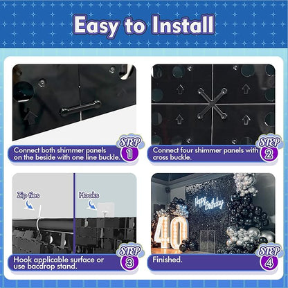 Qcity Pink Shimmer Wall Backdrop 36PCS, Black Back Not See-Through Design, Square Sequin Glitter Backdrop Panel, Perfect for Outdoor Events, Birthdays, Wedding and Party Decoration