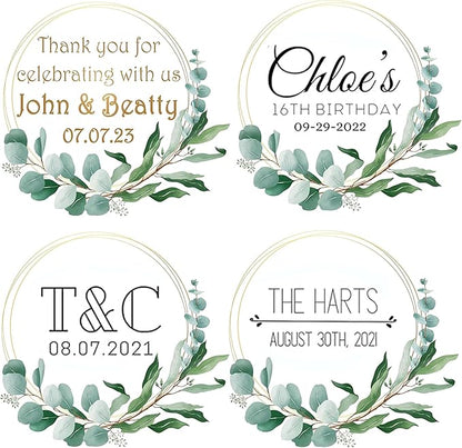 Custom Stickers for Weddings, Birthdays & Businesses - Personalized Labels with Your Logo - Waterproof, Fade and Heat Resistant - Pack of 100-1000 (Wreath B, 2 Inch)