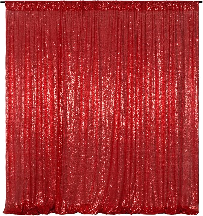 Poise3EHome Red Sequin Backdrop,8FT x 10FT Sequin Photography Backdrop Curtain for Party Decoration, Red
