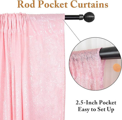 ShinyBeauty Sequin Curtains 2 Panels Pink 2FTx8FT Sparkly Photo Backdrop Baby Pink Sequin Backdrop Curtain Pack of 2-1011E