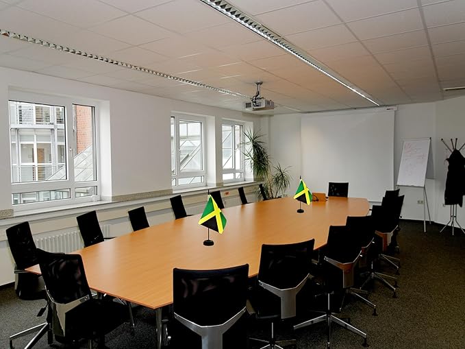 2 Pack Jamaica Desk Flag, Jamaican Table Office Flag with Solid Pole and Stand Base, International Country Flag, Festival Celebration, Classroom Meeting Desktop Decoration (Jamaica)