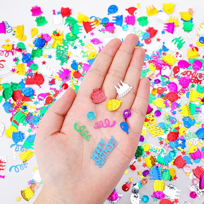 MARFOREVER Happy Birthday Glitter Confetti, Birthday Party Metallic Foil Table Confetti Multicolor Cake Balloon Sprinkles Table Centerpiece for Baby Shower Party Decorations