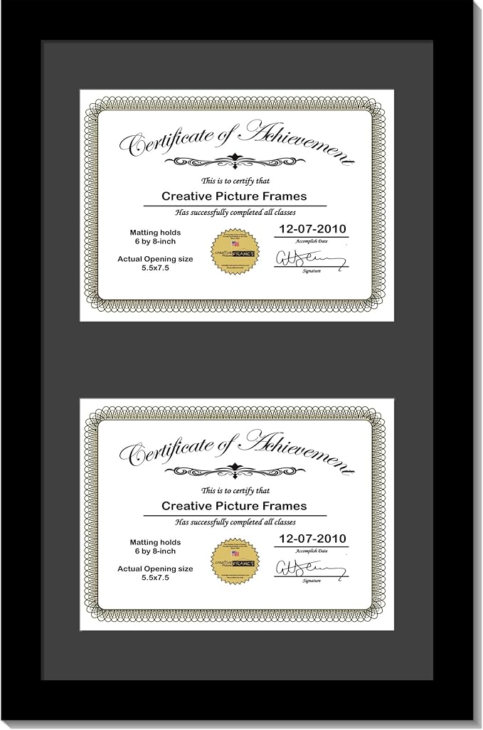 Creative Picture Frames 10X16Bk-B Black Vertical Double Diploma Frame With 2 Opening Black Matting | Holds 2-6X8-Inch Documents With Installed Wall Hanger