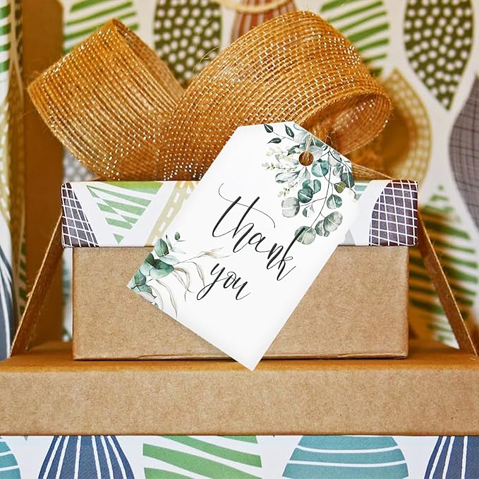 SallyFashion 75PCS Thank You Gift Tags 2x3 inch Kraft Paper Tags with String Attached for Wedding Birthdays Party Gift Baby Shower Bridal Shower