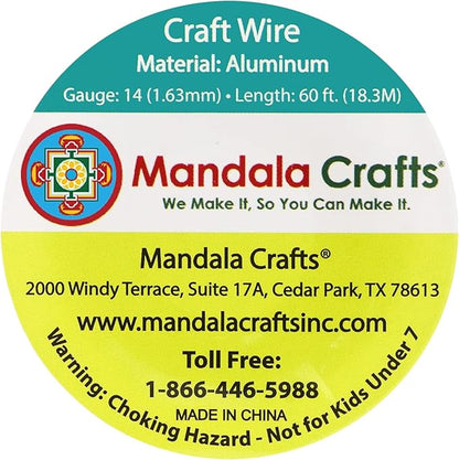 Mandala Crafts 14 Gauge Anodized Aluminum Craft Wire for Jewelry Making - 60 FT Colored Flexible Vivid Sky Blue Wire - Bendable for Bonsai Armature Crafting Sculpting