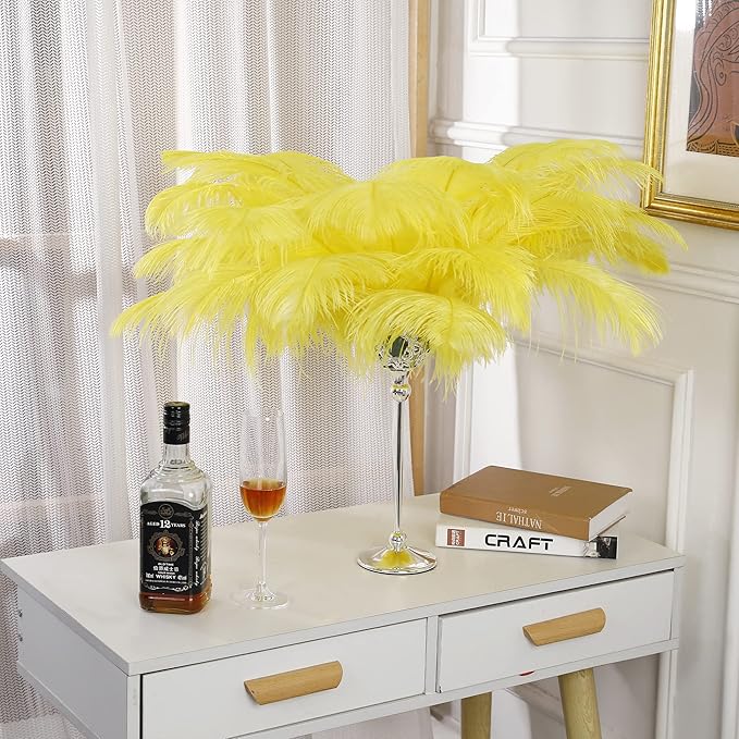 Larryhot Yellow Big Ostrich Feathers - 10pcs 16-18 inch for Vase,Wedding Centerpieces and Carnival Party(Yellow)
