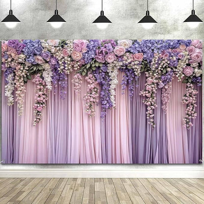8x6ft Purple Flower Wedding Photography Backdrop Lavender Floral Wedding Bridal Photography Backdrop Anniversary Birthday Baby Shower Girl Party Banner Photo Booth Props Background Wall Decor