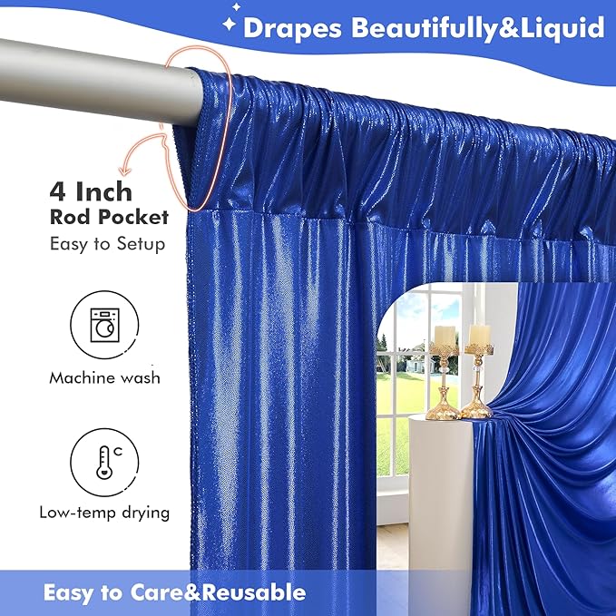 10x10ft Shimmer Royal Blue Sequin Backdrop Curtain for Parties, Thick Wrinkle Free Glitter Blue Photo Backdrop Drapes Curtains for Birthday Wedding Photography Background-2 Panels 5x10ft