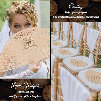 50 PCS Custom Fans Personalized Folding Fans for Line Dancing Wooden Hand Fan Wedding Favors Bulk Fans for Guests Party Event Use (Style13)