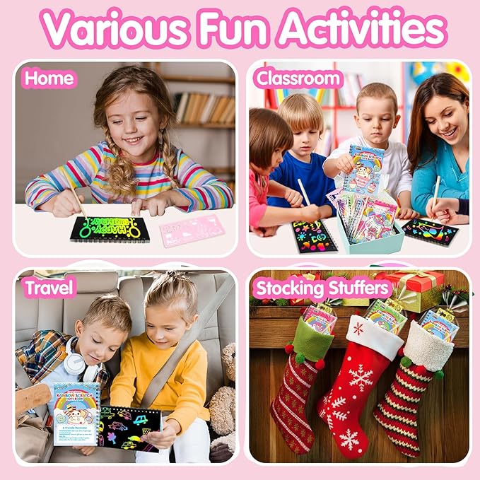 ZMLM Rainbow Scratch Party Favors Kids: Birthday Gifts Toy Bulk Scratch Art Notebook 24 Pack Birthday Goodie Bags Stuffers Girls Boys Art Craft Pad Classroom Prizes School Teacher Supplies (Unicorn)