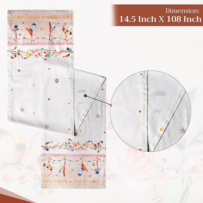 Maison d' Hermine Table Runner 100% Cotton Single Layer Table Runners 108 inches Long Decorative for Home Kitchen Dining Party Wedding Bridal Shower Spring Summer (Ibiza - Beige, 14.50" x 108")