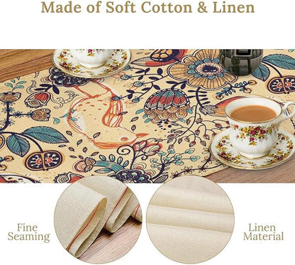 Vintage Paisley Table Runner, Boho Beige Paisley Flower Leaves Print Table Runner for Home Party Patio Indoor Outdoor, 13x90inch