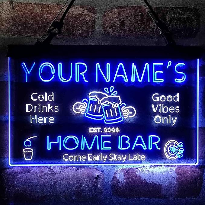 ADVPRO Personalized Your Name Custom Home Bar Beer Established Year Dual Color LED Neon Sign White & Blue 16 x 12 Inches st6s43-p1-tm-wb