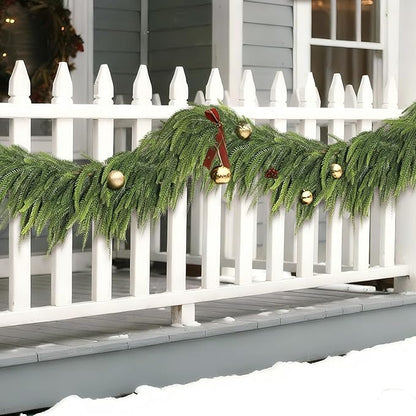 6FT Christmas Norfolk Pine Garland -1PCS, Artificial Pine Needles Garlands Faux Greenery Fake Garland for Holiday Fireplace,Table,Window,Stairs,Mante,Indoor Outdoor Decor