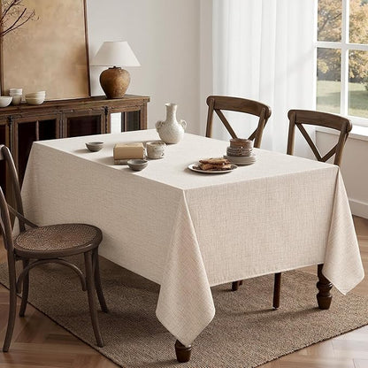 MIULEE Ivory Linen Tablecloth 60x104 Inch Rectangle Table Cloth Waterproof,Stain Resistant & Wrinkle Resistant for Dining Party Wedding