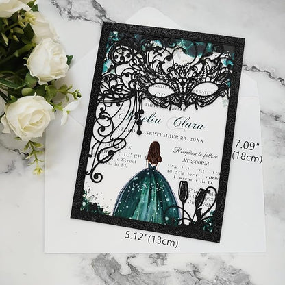 20PCS Masquerade Invitations, Quinceanera Invitations,masquerade wedding invitations,pocket invitation with envelops for xv,16 birthday,bridal shower,wedding,Anniversary,holiday party,etc.