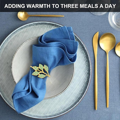 Gold Napkin Rings Set of 10,Napkin Rings Holder Buckles,Thanksgiving Christmas Napkin Ring Alloy Leaf Diamonds Napkin Ring for Dining Table Decor Wedding,Dinner Party Decorations Green Diamonds 10pcs