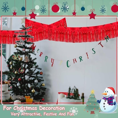 4 Pack 10 Feet Glitter Red Parade Float Decorations for Trailer Car, Glitter Foil Fringe Metallic Tinsel Streamers Banner Garland for Graduation Weeding Homecoming Birthday Party (Glitter- Red)