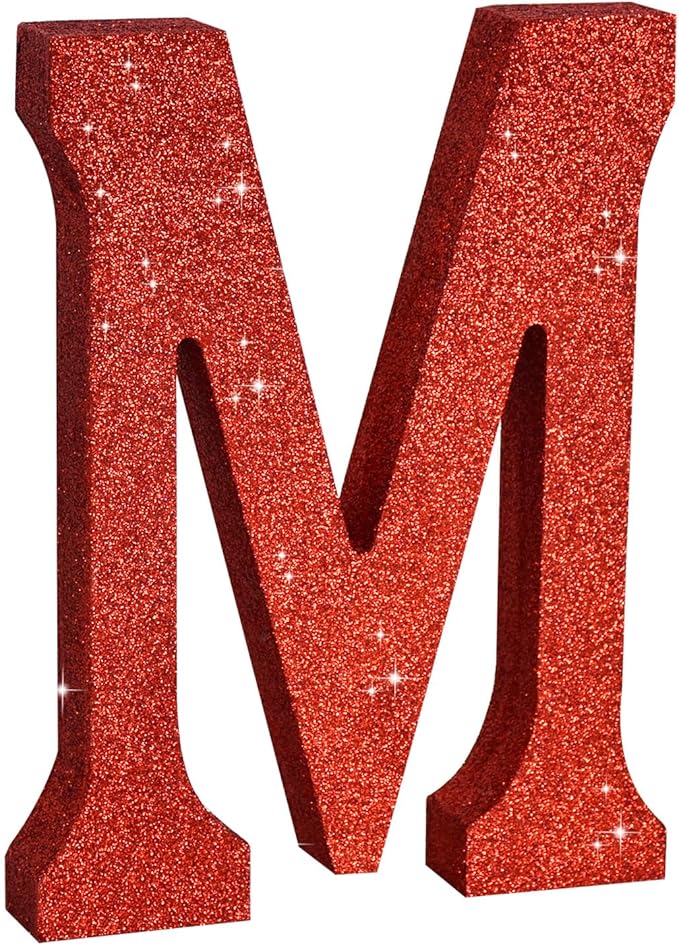 TONIFUL 8 Inch Red Glitter Letter M Table Centerpiece A-Z Red Birthday Party Decorations,Red Alphabet M for Birthday,Chrismas,Graduation,Bridal Shower,Wedding,Anniversary Party Supplies