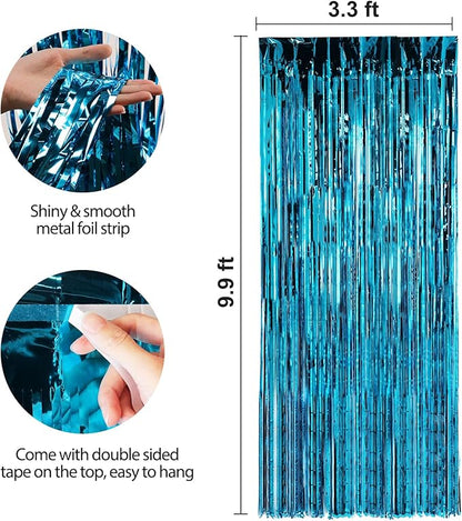 Crosize 2 Pack 3.3 x 9.9 ft Blue Foil Fringe Curtains Party Decorations, Blue Tinsel Curtain Backdrop for Parties, Door Streamers, Glitter Streamer Fringe Backdrop for Birthday Decoration