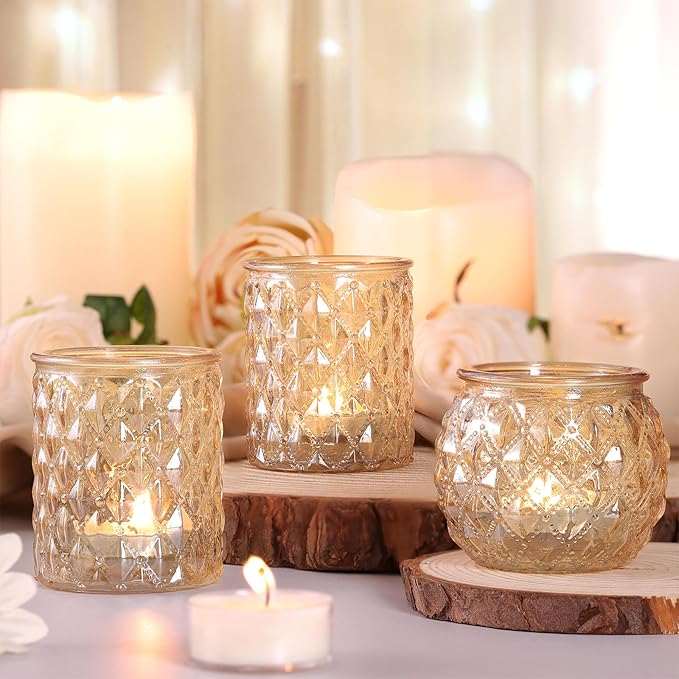 12pcs Assorted Gold Votive Candle Holders, Tea Light Candle Holder for Table Centerpiece, Gold Candle Holders for Wedding Centerpieces, Brithday and Holiday Decorations