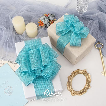 Ribbli Light Blue/Ocean Blue Burlap Wired Ribbon,1-1/2” Inch x Continuous 10 Yard, Wired Edge Ribbon for Big Bow,Wreath,Tree Decoration,Outdoor Decoration