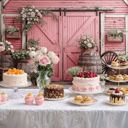 20x10ft Country Wedding Pink Photography Backdrop Rustic Wooden Door Photography Backdrop Farmhouse Flower Western Girl Birthday Baby Shower Wedding Bridal Party Banner Photo Booth Props Background