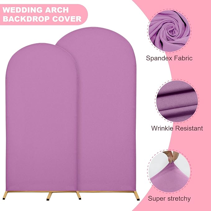 Wedding Arch Covers Arch Backdrop Cover Arch Stand Covers 7.2FT 6FT Set of 2 Arch Cover Spandex Fabric Stretchy Backdrop for Wedding Birthday Party Decoration Baby Shower (Lilac)