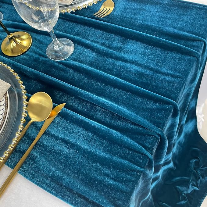 Velvet Table Runner, 10ft Luxurious Wedding Reception Decorations Soft Velvet Fabric Table Linen Overlay for Party (20 x 120 inch, Teal Blue)