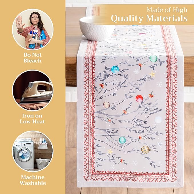 Maison d' Hermine Table Runner 100% Cotton Single Layer Table Runners 72 inches Long for Thanksgiving Christmas Decorations Home Kitchen Dining Party Wedding (Fairy Christmas, 14.5" x 72")