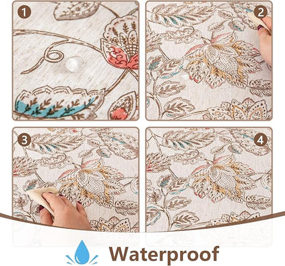 MYSKY HOME 60x120 Rectangle Tablecloth Linen Farmhouse Tablecloth Waterproof Decorative Fabric Table Cloth for Indoor&Outdoor, Floral Brown Tablecloth for 4 Feet Table, Washable