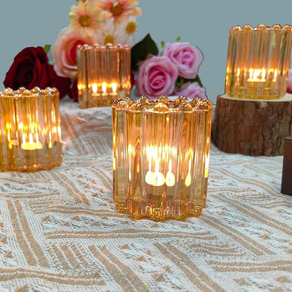 GOLDEAL 6Pcs Gold Glass Votive Candle Holders Tealight Holders Decorative, Tea Candle Holders Bulk,Candlestick for Wedding, Party,Dinner, Home Table Decor.