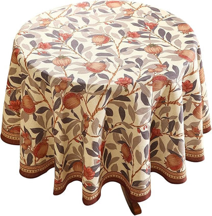patdrea Designer Linen Round Tablecloth,Vintage Pomegranates and Leaves Tree Tablecloths,Fall Table Decor Cover for Kitchen Dining Christmas,Thanksgiving,Tea Party,Diameter 67"-Tehran a