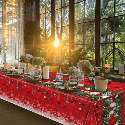 6Pieces Merry Christmas Tablecloth Plastic Christmas Tree Ball Table Cover Rectangle Winter Snowflake Tablecloth for Merry Christmas Holiday New Year Eve Party Decorations Supplies,54x108inch