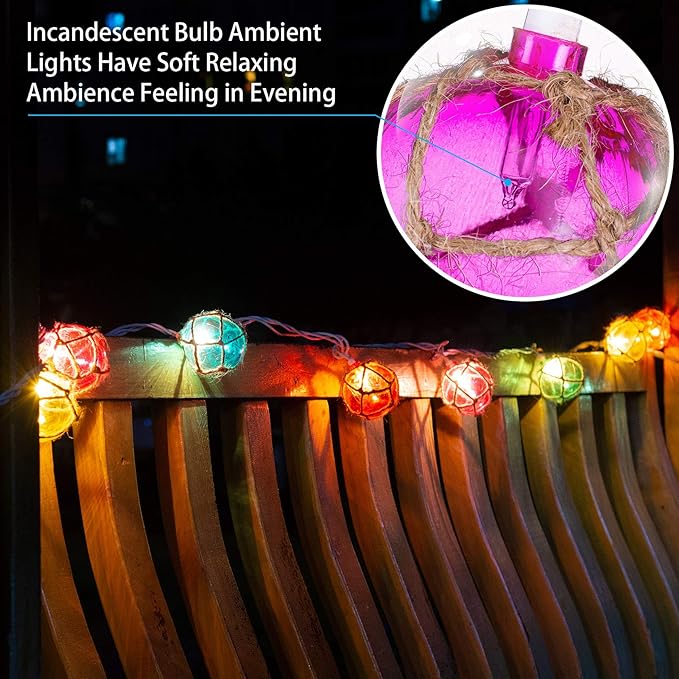 Nautical Fishing Float String Lights, Beach Themed Buoy Lights Set of 10 Multicolor String Lights for Indoor Home Decor and Outdoor Patio Decorations