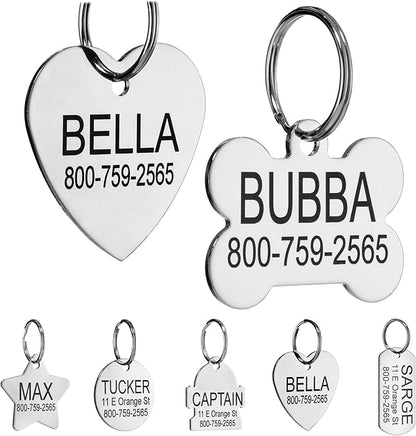 Providence Engraving Custom Engraved Stainless Steel Pet ID Tags - Personalized Front and Back Identification, for Large or Small Cats and Dogs, Heart, Regular