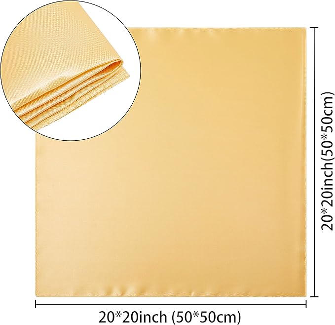 100 Pack Square Satin Dinner Napkins, 20x20 Inches Silky Soft Smooth Table Cloth Napkins for Restaurant Weddings Banquet Party Decoration, Gold