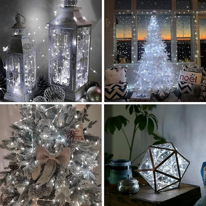 4Pack 80Ft 240LED Fairy Lights Battery Operated with Remote, Waterproof String Lights with Timer for Indoor & Outdoor, Twinkle Lights Battery Powered for Bedroom Christmas Decorations (Cool White)