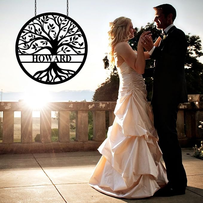Personalized Wedding Gift for Couple, Custom Tree of Life Metal Wall Art Sign, Monogram Family Last Name Outdoor Decor Sign, Christmas Valentine's Day Housewarming Gifts
